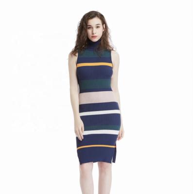 China Lady Stripes Long Style Sleeveless Anti-Shrink Sweater Dress / Woman Knit Dress for sale