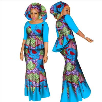 China 2019 African Cotton Women's Sheer Dress Dashiki Cotton Top And Skirt Set for sale