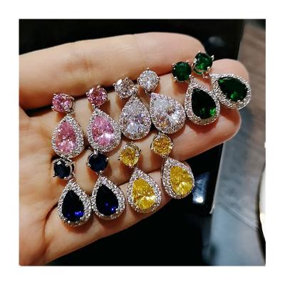 China Environmental Friendly Silver 5 Color Water Drop Big Zircon Stone Stud Earrings For Women Shape Earrings Jewelry Gift 2021 for sale