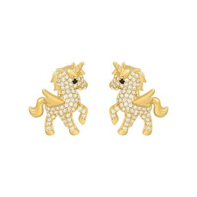 China New CLASSIC Cute Animal Stud Earrings For Women Temperament Horse Kitten Owl Pearl Rhinestone Earring Girls Birthday Party Jewelry for sale