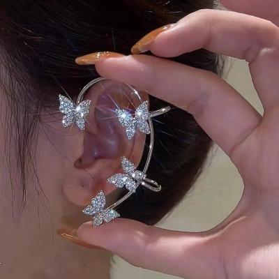 China CLASSIC Silver Plated Metal Butterfly Ear Cut No Punching For Women Zircon Ear Cuff Clip Sparkle Earrings Wedding Jewelry for sale