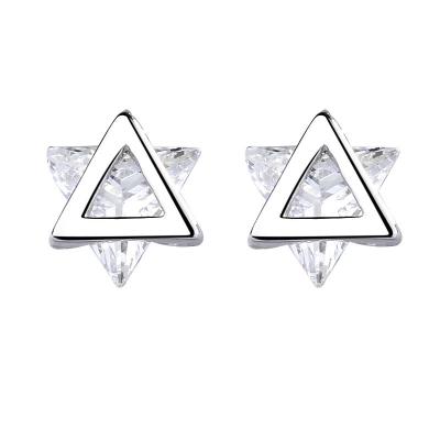 China CLASSIC 925 Sterling Silver Fashion Sweet Triangle V Shape CZ Stud Earrings For Women Wedding Party Fine Jewelry for sale