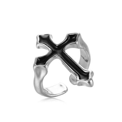 China Gothic Ring Party Jewelry Men Trendy Vintage Environmentally Friendly Black Large Cross Metal Color Ring for sale