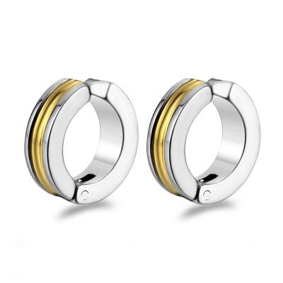 China Fashion CLASSIC punk black matte geometric earrings non pierced titanium steel circle ear clip for men for sale