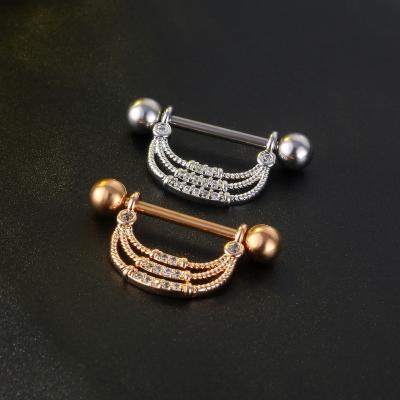 China CLASSIC new chain design cute silver rose gold plated 316L stainless steel nipple rings sexy piercing circle nipple rings for sale