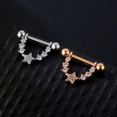 China CLASSIC Nipple Rings Surgical Steel Star Zircon Nipplerings Piercing D Shape Dangle Barbell Nipple Piercing Jewelry for sale