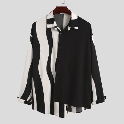 China 2021 Anti-pilling 2021 Street Wear Striped Lapel Shirt Men's Irregular Patchwork All-match Shirt for sale