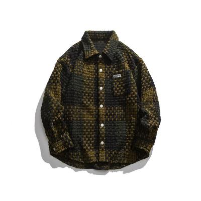 China 2022 Autumn New Japanese Woolen Shirt Men's Windproof Jacket Men's Street Style Letter Embroidery Plaid Jacket for sale