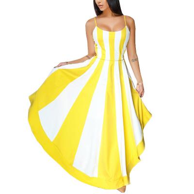 China Breathable Hot Sale Long Dress Rainbow Striped Backless Sexy Dress Women Dress Dress for sale