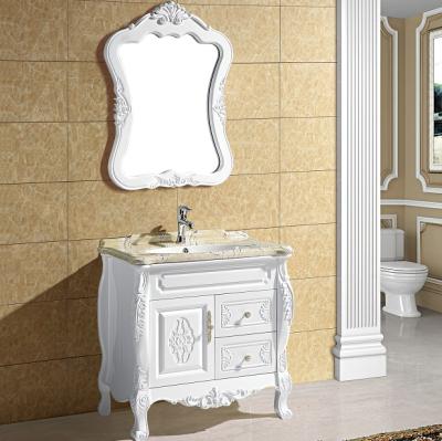 China Traditional White Free Standing PVC Bathroom Cabinet With Legs With European Style for sale