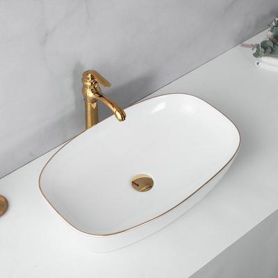 China Simple Design Modern White With Gold Color Wholesale Ceramic Basin From Chaozhou for sale