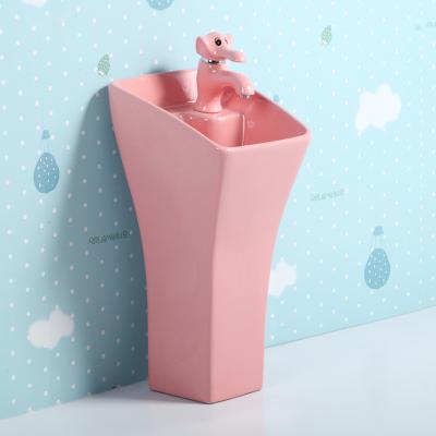 China Modern Kindergarten Or Children's Playground Modern Ceramic Colorful Hand Wash Basin With Pedestal for sale