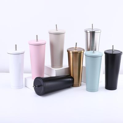 China Sustainable Top Seller 500ml 750ml Skinny Double Wall Water Thermo Mug Drinkware Vacuum Insulated Stainless Steel Tumbler With Straw Lid for sale