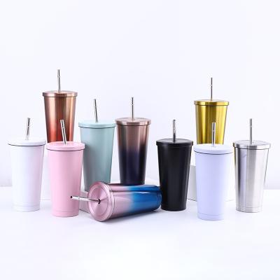 China Sustainable 500ml 750ml Drinking Cups With Straws Stainless Steel Water Bottle Insulated Double Walled Custom Color Tumbler for sale