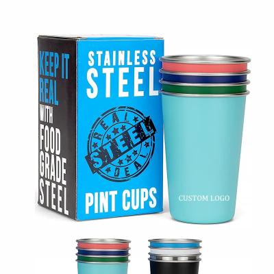 China Sustainable Custom Logo Reusable Stackable 16oz 20 Oz Single Wall 304 Stainless Steel Pint Cup For Outdoor Travel Camping Beer Mug Tumbler for sale