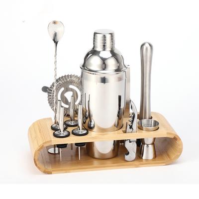 China Disposable Custom 12 Pcs Silver Cocktail Making Set Bar Tools Set Bar Mixology Bartender Kit  Stainless Steel Cocktail Shaker Set with Bamb for sale