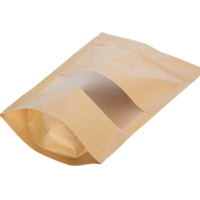 China Recycled Biodegradable Materials Food Grade Stand Kraft Paper Bag With Window Packaging Candy Cookies for sale