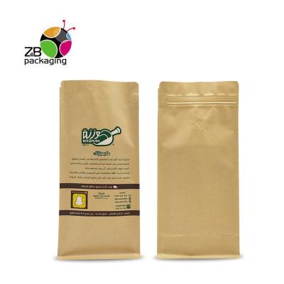 China Hot Selling Disposable Packaging Doypack Brown Sealable Paper Bags Block Bottom Flat Bottom Kraft Paper Aluminum Coffee Bags for sale