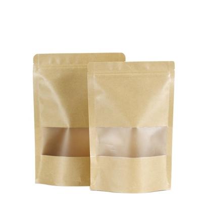 China Recycled Materials Non Printing Ziplock Snack Chips Packaging Heat Seal Kraft Paper Pouch Bags With Window en venta