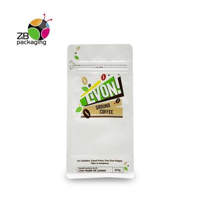 China Disposable Custom Sizes Eco Friendly Biodegradable Kraft Paper Food Packaging Coffee Bag With Valve And Pull-Tag Zipper zu verkaufen