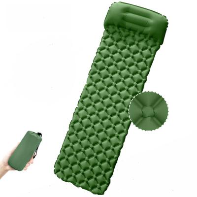 China Outdoor Waterproof Inflatable Air Rise Mat With Pillow Camping Travel Hand Pump Sleep Pad for sale