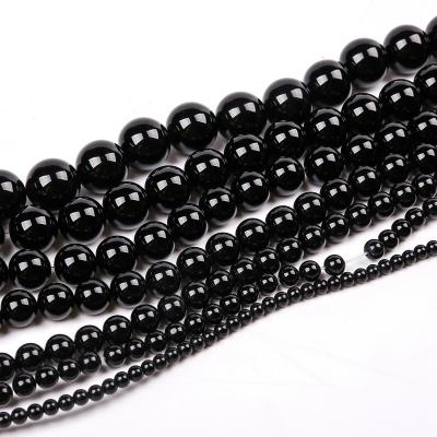 China Hot Sale Natural Black Crystal Agate Round Beads Loose Gemstone Beads For DIY Necklace Bracelet Jewelry Making Bead Accessory Wholesale for sale