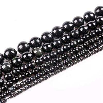 China Crystal Natural Obsidian Round Beads Chain Loose Beads For DIY Necklace Bracelet Making Jewelry Accessory Gemstone Bead Wholesale for sale