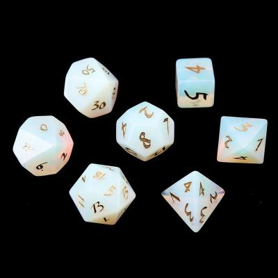 China Business Gifts Opal Stone Engrave Dungeons And Dragons Game Number Dies Customized Role Playing Game Polyhedron Stone Dies Box 7pcs/set Custom for sale