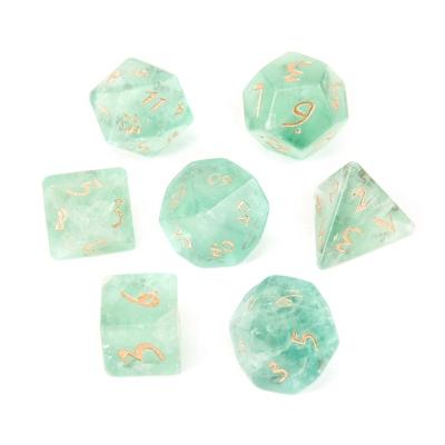 China Business Gifts Green Fluorite Engrave Dungeons And Dragons Game Number Dies Customized Role Play Polyhedron Stone Dies Set Ornament for sale