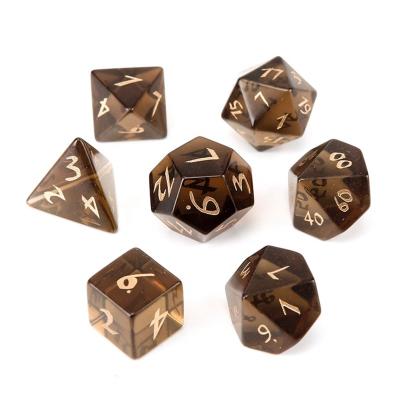 China Business Gifts Synthetic Smoky Quartz Engrave Dungeons And Dragons Game Number Dies Collection Customized RPG Polyhedron Stone Dies Set Ornament for sale