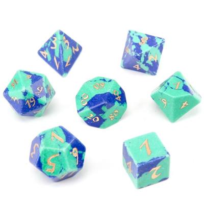 China Business Gifts Synthetic Phoenix Lapis Lazuli Engrave Dungeons and Dragons Game Number Dies Collection Customized RPG Polyhedron Stone Dies Set for sale