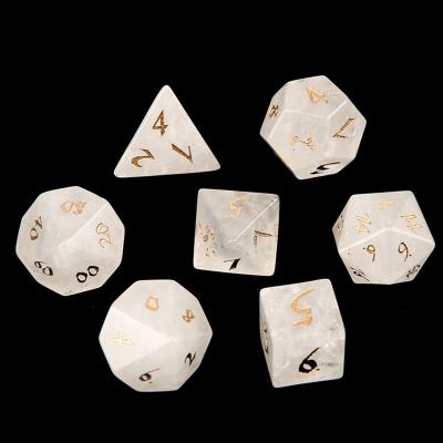 China White Handmade Crystal Dices 7pcs/set business gifts custom engrave dungeons and dragons game number die cut role play polyhedron stone dies for sale