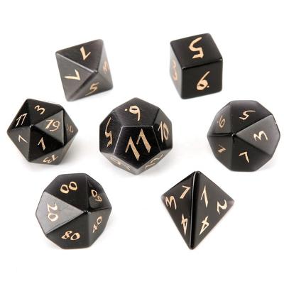 China Business Gifts Natural Obsidian Polyhedron Dies Handmade 7pcs/set Custom Engrave Dungeons And Dragons Game Dies RPG Polyhedron Stone Die Set for sale