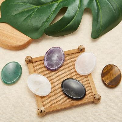 China Oval Scraping Rose Quartz Crystal Facial Neck Gua Sha Massager Amethyst Natural Stone Face Stone Massager Tool Cosmetology Products for sale