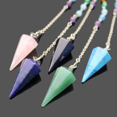 China India 7 Chakras Hexagonal Cone Stone Pendulum Reiki Healing Pyramid Shaped Crystal Divination Props Pendant Amulet Hypnotists Magician for sale