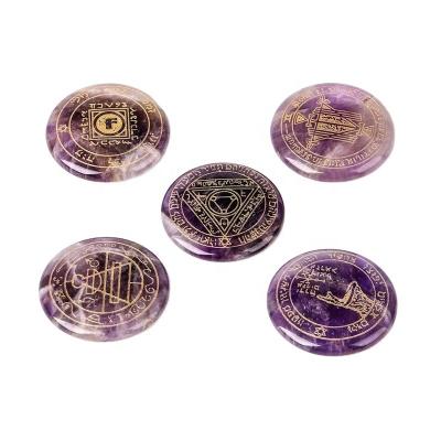 China Europe Natural Stone Engrave Wealth Solomon Shield Reiki Amulet Ornament Moon Sun Love Fame Healing Crystal Solomon Magic Prop Crafts for sale