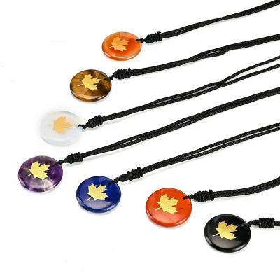 China CLASSIC Handmade Carve Natural Crystal Stone Reiki Healing Jewelry Maple Leaf Pattern Pendant Necklace Men Women Charm Pendant Wholesale for sale