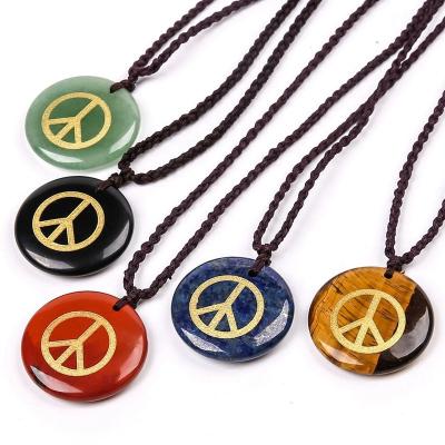 China HongDu 2022 Hot Sale CLASSIC Charm Pendant Natural Stone Engrave Viking Necklace Reiki Symbol Peace Cross Healing Crystal Jewelry for sale