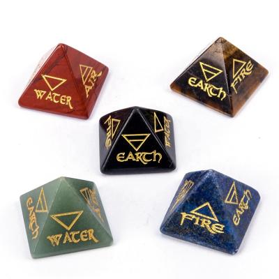 China Africa Pyramid Fengshui Natural Stone Ornament Engrave Religious Symbols Rune Fire Air Water Earth Reiki Healing Crystal Home Decorate for sale