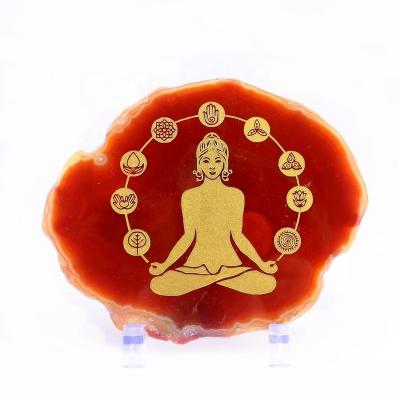 China India Natural Red Agate Engraved Indian Yoga Meditation Pattern Crafts Ornaments Office Home Reiki Healing Desk Decoration for sale