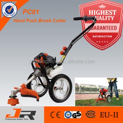 China 2017 New Design 2-Stroke 52cc Hand Push Brush Cutter Professional 2 Stroke Grass Trimmer With Wheels for sale