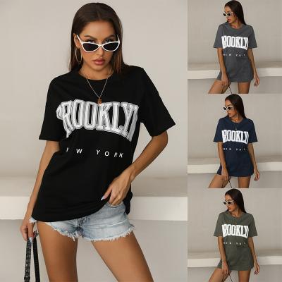 China Hot-selling women's loose short-sleeved T-shirt summer new letter QUICK-DRY mid-length round neck T-shirt for sale