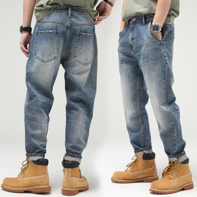 China QUICK DRY Men's American Retro Jeans Distressed Fashionable Loose Straight Pants Plus Size Casual Cotton Carrot Pants for sale