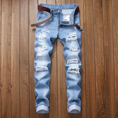 China 2021 QUICK DRY casual men's vintage ripped straight slim skinny jeans men's Non-stretch motorcycle jeans for sale