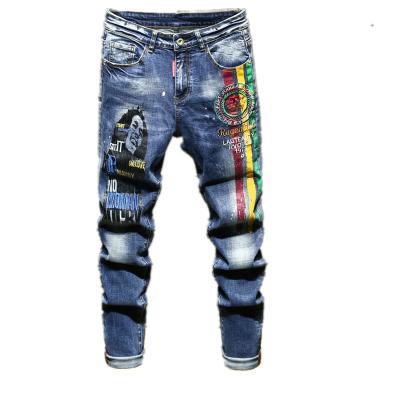 China 2021 QUICK DRY Customized New Embroidery Wholesale Ripped Straight Leg Pants Stretch Skinny Straight Mens Leg Jeans for sale