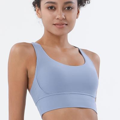 China Wholesale Women Breathable Plus Size Yoga Bra Cross Sports Bra High Print Breathable Shockproof Bra Fitness Crop Top Strappy Back for sale