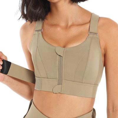 China Breathable Women Plus Size Sports Bra Adjustable Strap Gym Fitness Yoga Bra Shockproof Front Zipper Vest for sale