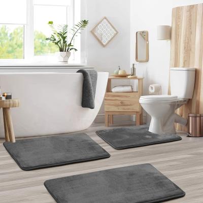 China Washable Wholesale Washable Anti-Slip U Shaped Mat Bathroom Carpets Sets 3 Pieces Suit Shower Mat for sale