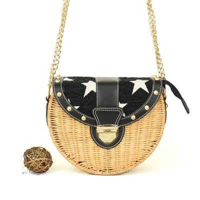 China Retro School Amazon Shoulder Bag Top Selling Cane Woven Hand - Woven Diagonal Chain Woven Women's Star Profile Bag Bag for sale