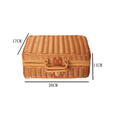 China Amazon Viable Best Selling Retro Portable Suitcase With Hand Gift Box Plastic Rattan Box 26X17X11cm for sale